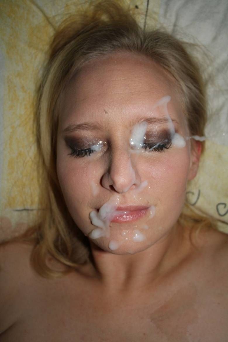 Skinny girl with cum on her face