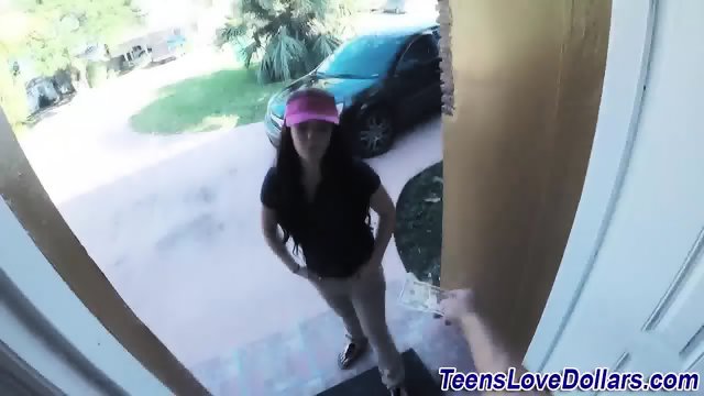 Delivery teen undresses