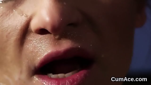 Horny idol gets cumshot on her face gulping all the jizz
