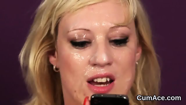Spicy idol gets sperm shot on her face eating all the semen