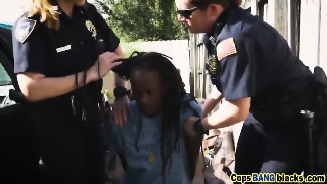 Huge black cocked stud fucking hard two nasty cops outdoors!