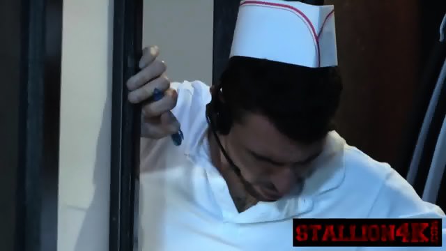 Three guys having fun in restaurant