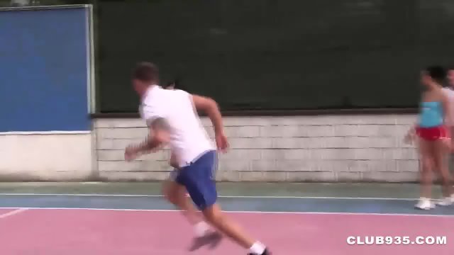 Euro chick crashes a tennis game
