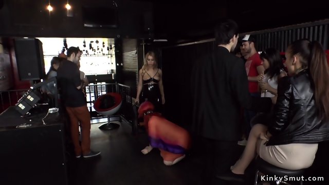 Big ass slave pisses and anal banged in public bar