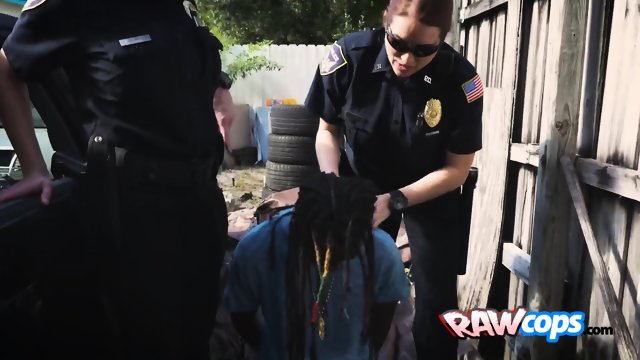 Perverted cops take rhasta criminal in alley and fuck his cock