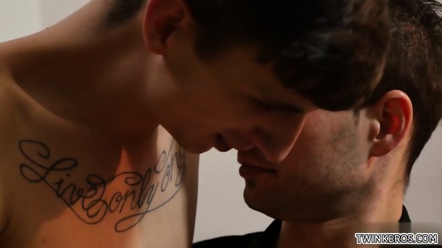 Tattoo twinks bareback with cum in ass