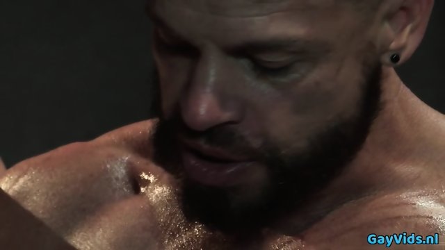 Muscle bear threesome and cumshot