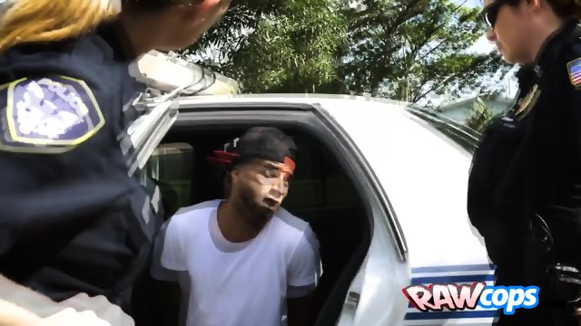 Three desiring cops share a big black cock