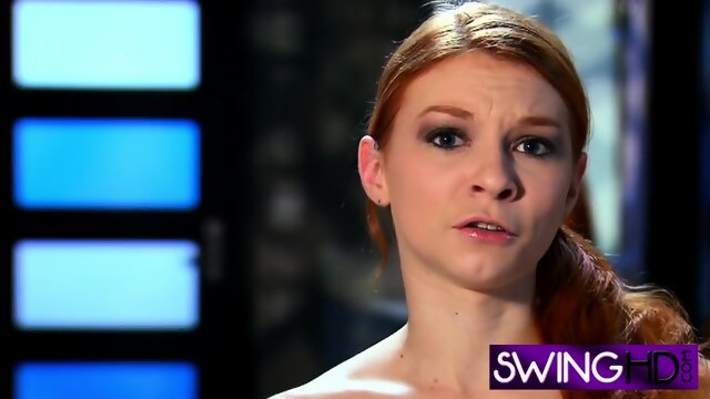 Steamy oral sex for a hot petite ginger babe in a wild swinger orgy.