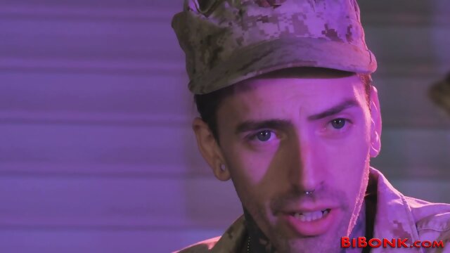 Bisexual soldier sucks huge cock