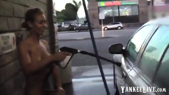Washing the car Nude