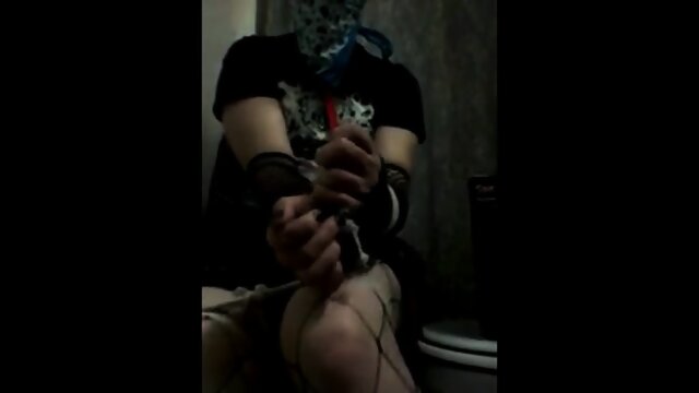 Self bondage for goth boy