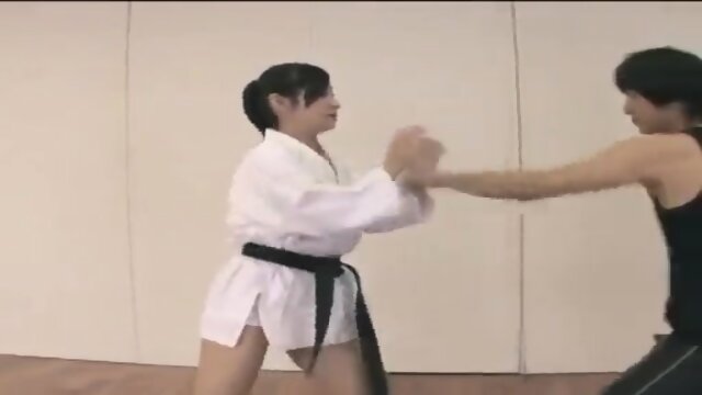Japanese girl sparring in less and less clothes