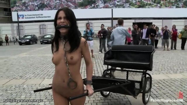 Naked Romanian slave public ride