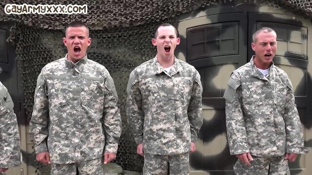 Army hunks submissed to leader to must have locker room orgy
