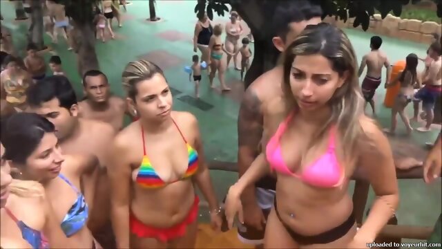 Filming sexy friends at waterpark