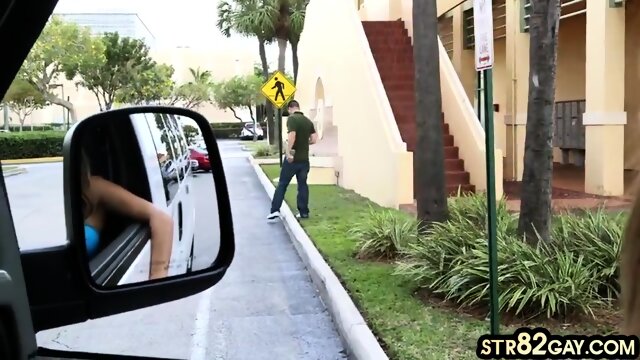 Str8 blindfold fellow tricked into gay BJ by stud in the van