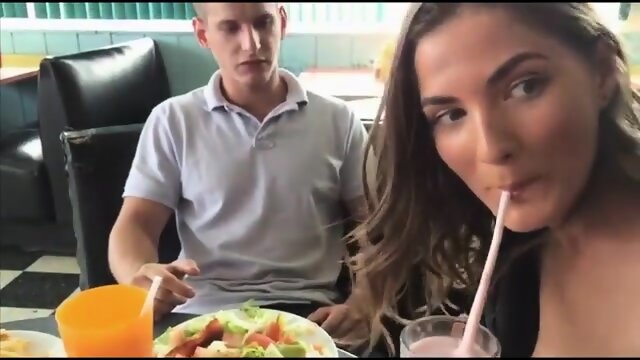 Sexy horny bitch giving public Restaurant-blowjob