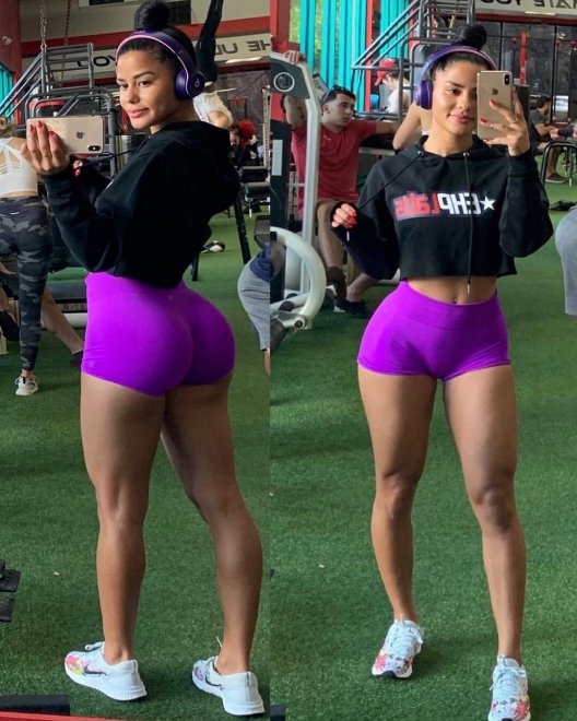 Katya in purple shorts