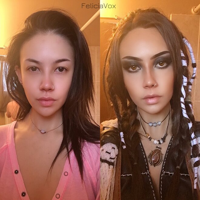 Freya from God of War makeup on/off [OC]