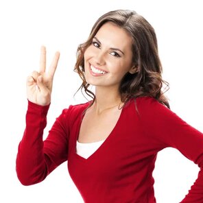 zdjęcie amatorskie 41224554-happy-smiling-beautiful-young-brunette-woman-showing-two-fingers-or-victory-gesture-isolated-on-whit