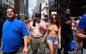 photo amateur Women Bare Breasts For NYC Go Topless Day 2014