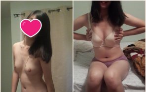 foto amatoriale OFF/ON. Trying to make my tits look bigger in the 2nd pic :)