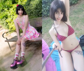 photo amateur Today I turn 22! Which outfit do you like more, dress or bikini? :D [Kerocchi]