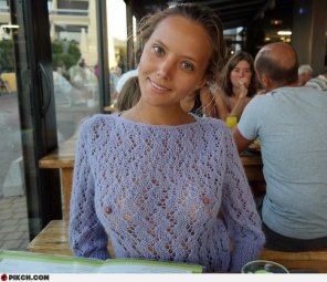 amateur pic Nipples through her top