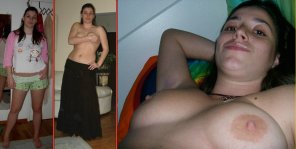 photo amateur 3-part: dressed, handbra, topless