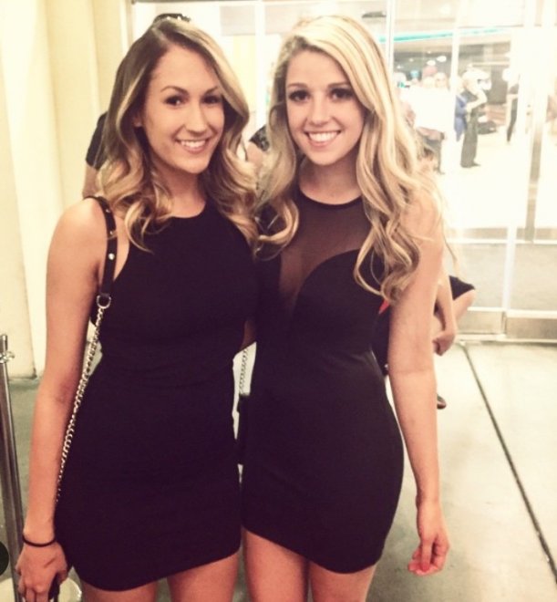 Brunette and blonde in little black dresses