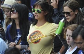 amateur photo Fans at an outdoor rally in Vancouver to cheer on the Canucks during game five of the 2011 Stanley Cup
