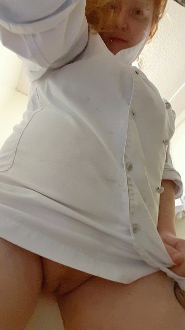 Sneaky little pussy flash in the linen room courtesy of your naughty sous che[f]