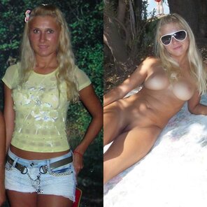 amateur-Foto Beautiful wife Ksenia in gallery before and after dressed and undressed