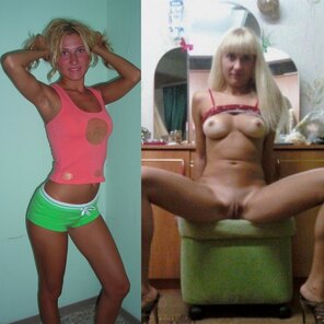amateur-Foto Beautiful wife Ksenia in gallery before and after dressed and undressed