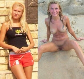 photo amateur Beautiful wife Ksenia in gallery before and after dressed and undressed