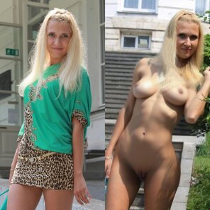 foto amadora Beautiful wife Ksenia in gallery before and after dressed and undressed