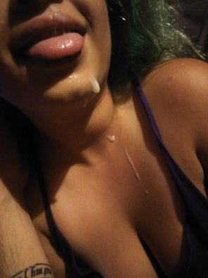She looks so cute with my cum dripping down her chin
