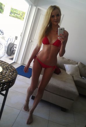 Young Blonde in Red Bikini