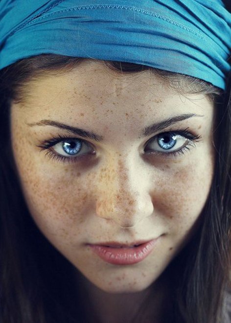 Freckles and blue eyes