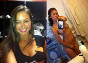 photo amateur Hooters girl on and off