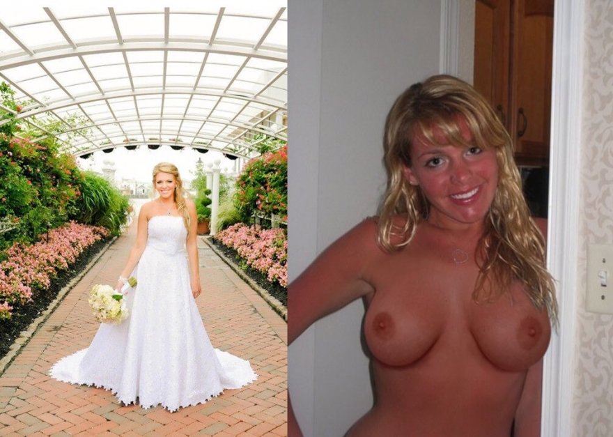Hot blonde bride showing tits