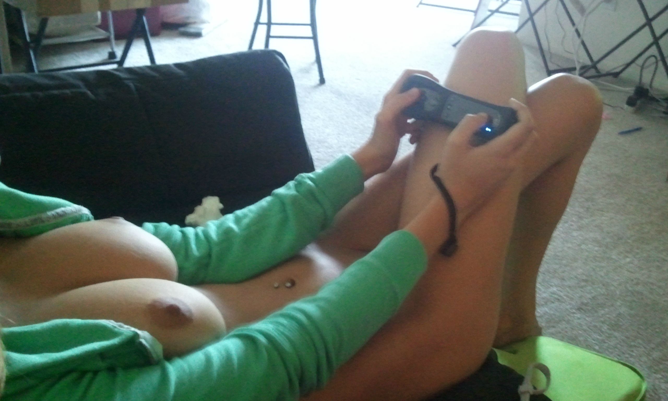 Gamer girl topless