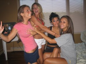 foto amateur Friends grabbing her boobs makes her feel embarrassed