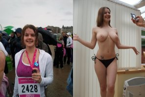 photo amateur running for cancer research ...and stripping too