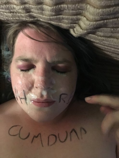 Writing on her face with eyeliner and cum