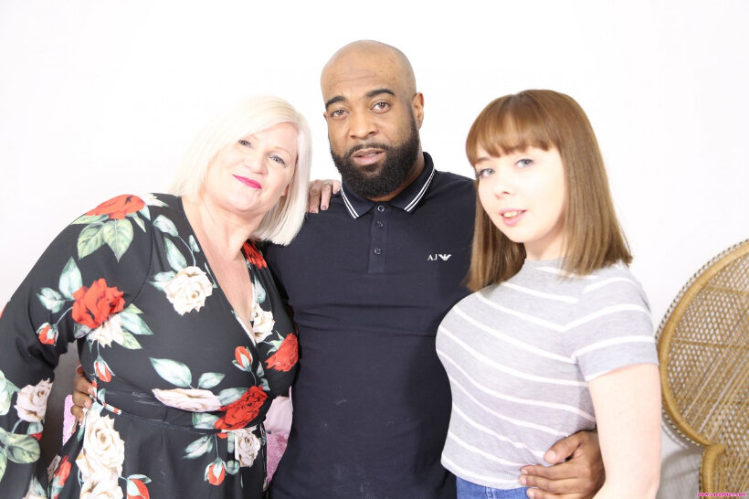 Brunette teen Cherry English and old hottie Lacey Starr suck a black cock_0005