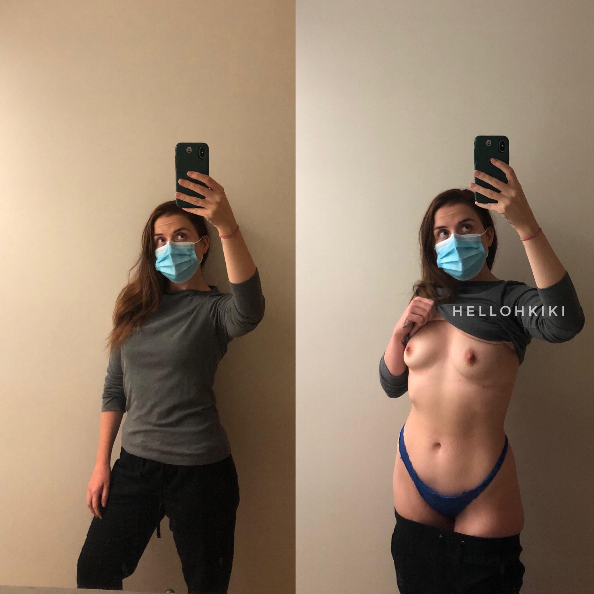 Looking like your average innocent nurse with my scrubs on