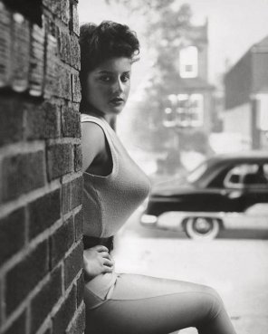 photo amateur Caren Castro in a tight jumper, 1950s