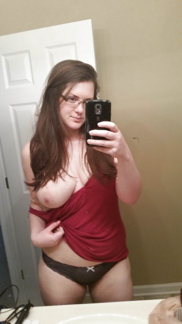 Sexy big boobed selfie teen with glasses